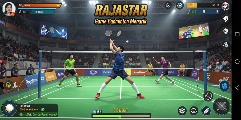 Screenshot RAJASTAR menampilkan gameplay badminton yang energik dan interaktif.