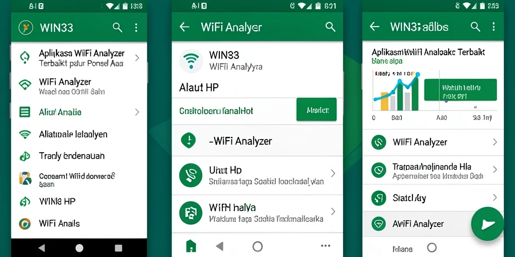 Antarmuka WIN33 yang intuitif menampilkan analisis jaringan WiFi secara langsung.