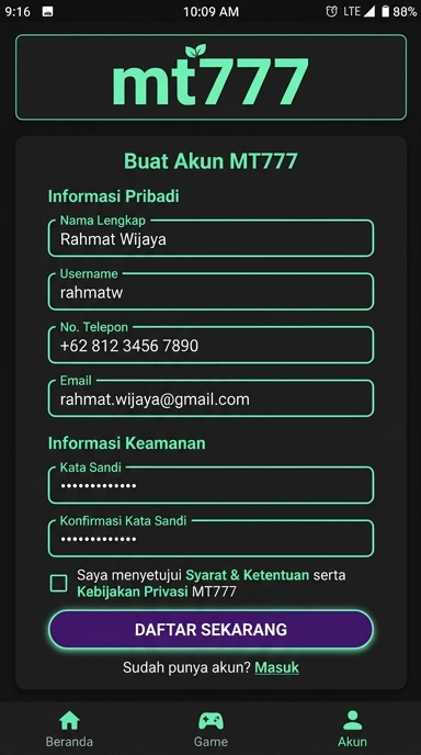 Panduan Pendaftaran Akun Baru mt777 untuk Android